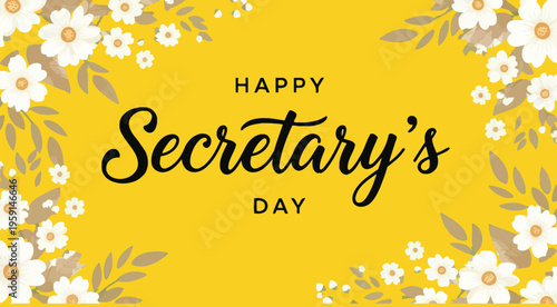 Happy secretary's day vector graphic with floral border design