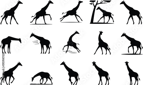 Giraffe Silhouette Icon Collection Set