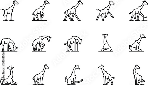 Giraffe Silhouette Icon Collection Set