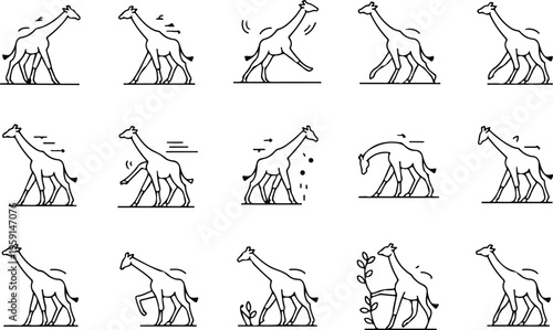 Giraffe Silhouette Icon Collection Set
