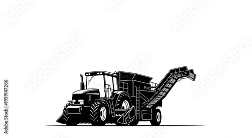 Tractor with attached mulching equipment for land clearing and forestry operations in a rural setting with a white background