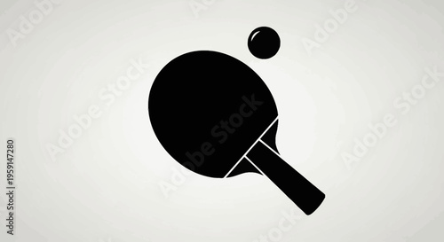 Black ping pong paddle and ball on gray background ping pong equipment for sport and leisure activities