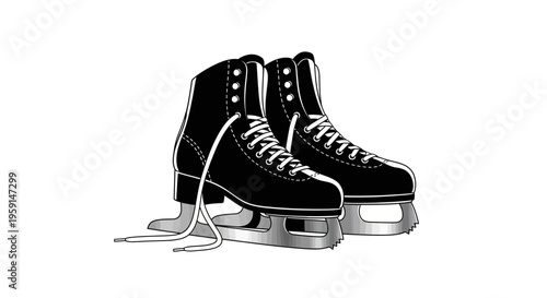 Black ice skates with white laces on a plain background ready for action in winter sports