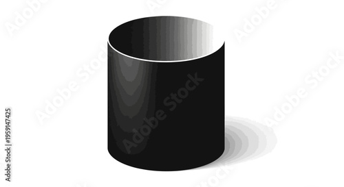 Black cylindrical container with open top on white background isolated object