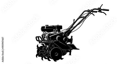 Tiller machine for gardening with rotating blades and handle