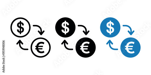 Currency exchange symbols with arrows dollar euro currency symbols in white background