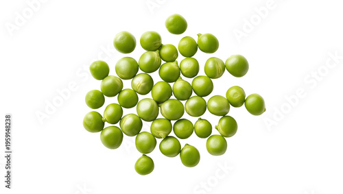 Fotografía Vibrant fresh green peas scattered in a circular arrangement, isolated on transp