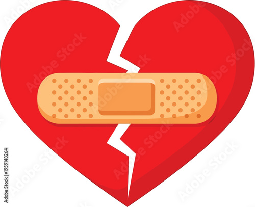Broken heart icon with a beige adhesive bandage applied across the central crack, symbolizing recovery, healing, or overcoming.