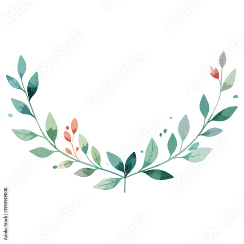 水彩画風の葉と小花が彩るボタニカルフレーム