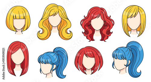 Diverse Female Hairstyles Collection, Vector Art