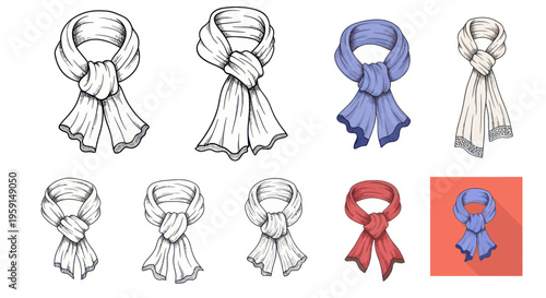 Collection of Scarves: Hand-drawn Sketches and Colorful Illustrations