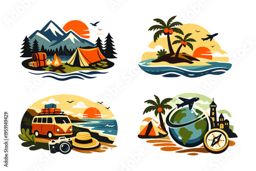 Travel logos with creative and handcrafted design elements