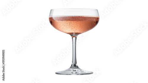 Obraz na plátně Elegant coupe glass filled with sparkling pink rosé wine effervescent bubbles ri