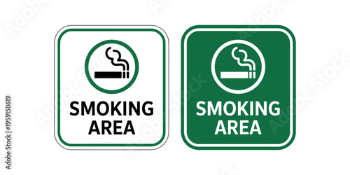 Smoking area signs with cigarette green sign white sign cigarette smoking allowed in white background