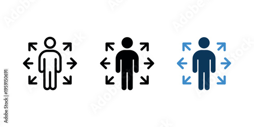 Social distancing with arrows people distance isolation in white background