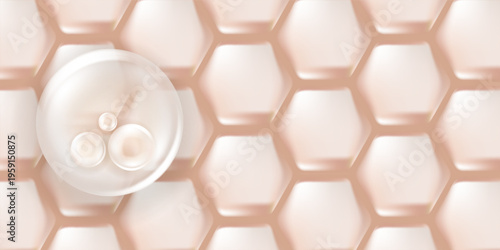 Hyaluronic acid and Niacinamide skin solutions ad, white collagen serum drops into skin cell with cosmetic advertising background ready to use, illustration vector.