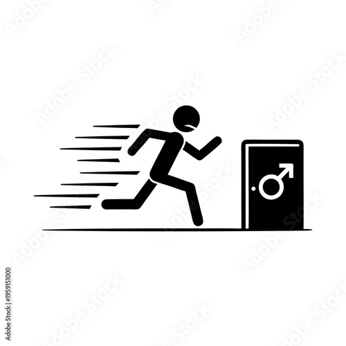 Outlined stickman running to the toilet representing urgent diarrhea or stomach distress