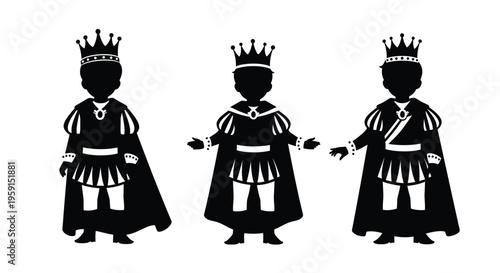 Three kings silhouette illustration depicting royalty and a festive scene