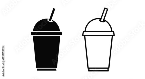 Two stylized drink illustrations one filled one outlined with straws