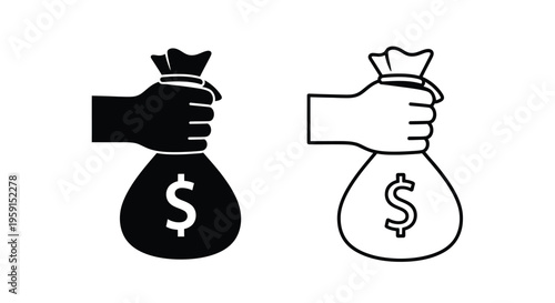 Two hands holding bags of money one dark and one light