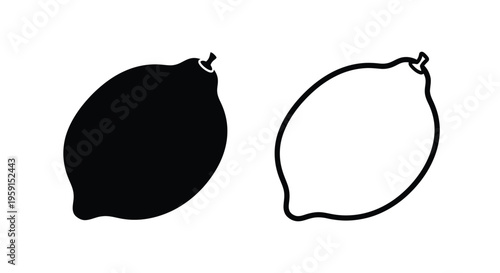 Two lemon illustrations a solid black and a simple line drawing
