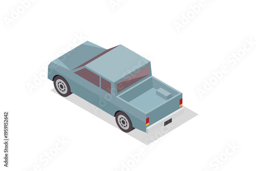 Isometric Grey Pickup Truck Vehicle
