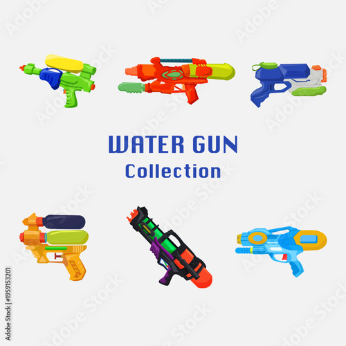 set colorful water guns with plastic material