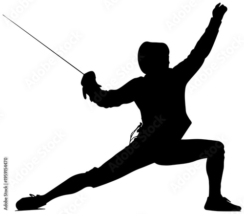 Fencer lunging forward with sword in combat stance dynamic fencing pose silhouette