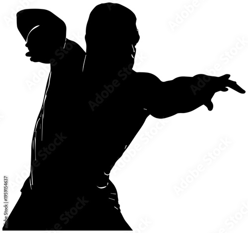 Athlete spinning with arm extended back throwing discus in dynamic motion silhouette against white background