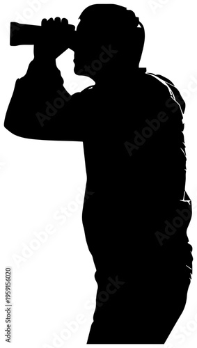 Person birdwatching with binoculars silhouette observing nature outdoors