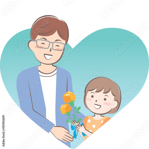 父の日にバラの花を渡す女の子