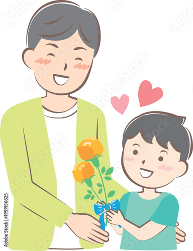 父の日にバラの花を渡す男の子