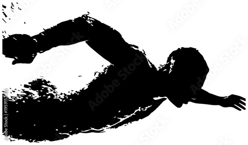 Swimmer in motion doing freestyle stroke with arm reaching forward in water sports action