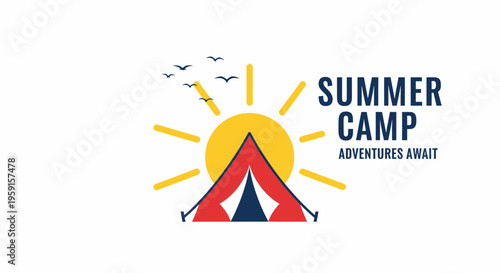 Summer camp logo, adventure icon, colorful emblem, outdoor badge