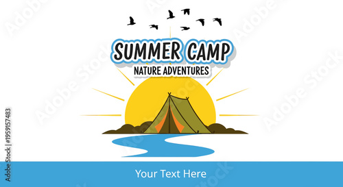 Summer camp logo, nature adventure badge, outdoor adventure emblem, camping vector
