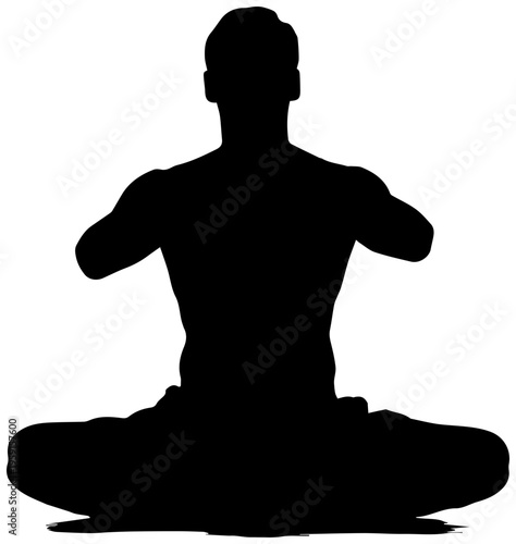 Person meditating in lotus position with hands in prayer on white background silhouette yoga and mindfulness concept