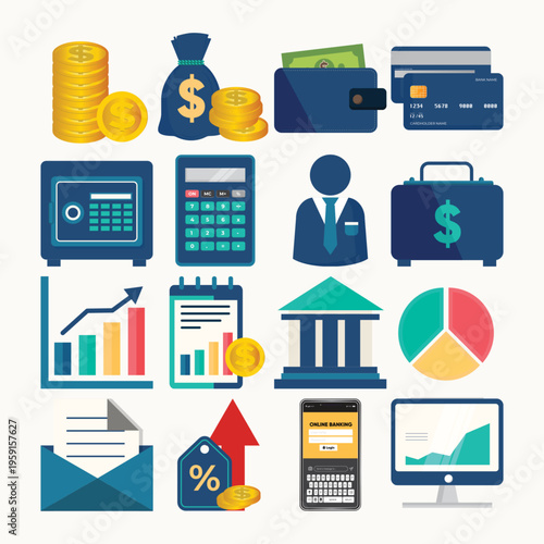 Finance and Banking Flat Icons Set