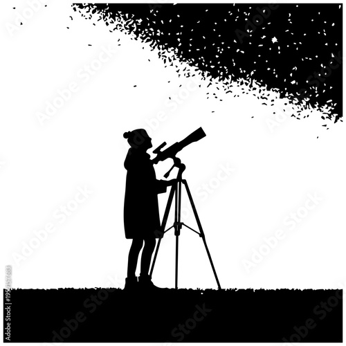 Person stargazing with telescope at nighttime hobby and leisure activity in astronomy
