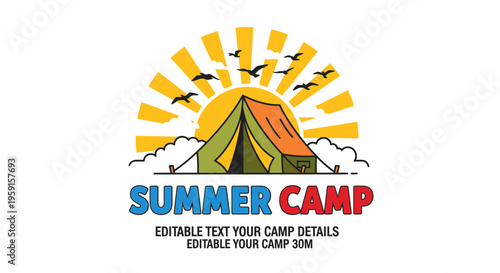 Summer camp logo, editable camping vector, outdoor adventure badge, colorful emblem