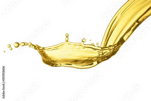 Golden liquid flow and splash splashing isolated on a transparent background
