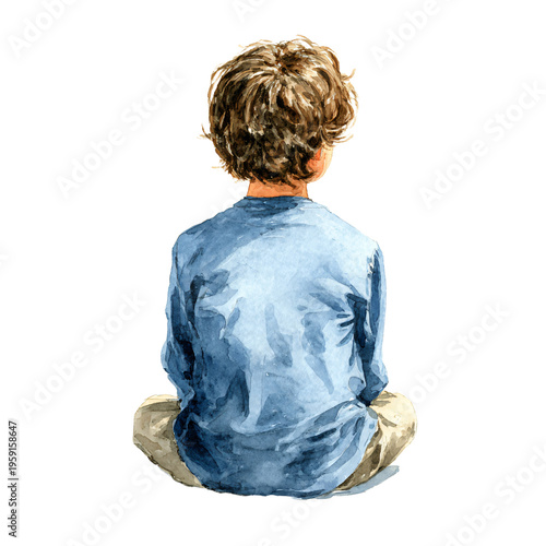 Professional Back Portrait Boy Watercolor Isolated White Background