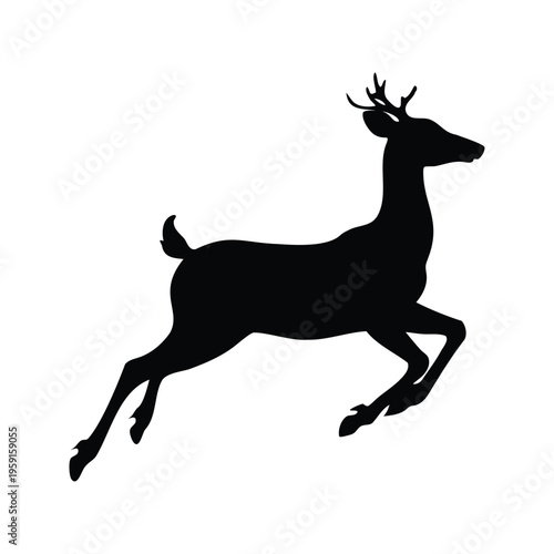 Black and white silhouette of a deer running, vector illustration design, fawn leaping silhouette vector illustration