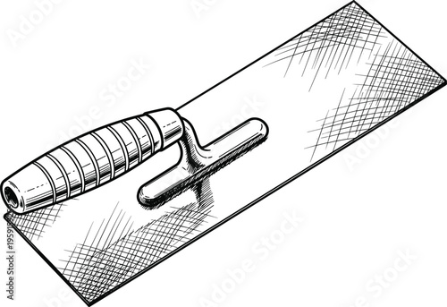 Professional Hand Drawn Sketch of a Flat Metal Finishing Trowel Tool for Masonry Construction Plastering and Concrete Work Isolated on White Background