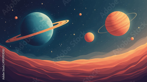 Planets, celestial bodies, space illustration, astronomy vector