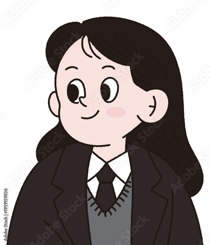 Cute Korean Schoolgirl Portrait in Uniform Illustration