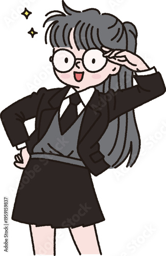 Cute Smart Schoolgirl Character in Uniform Illustration