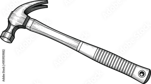 Vintage style claw hammer vector illustration featuring detailed woodcut engraving for construction hardware tools home improvement DIY renovation and carpenter workshop equipment design.