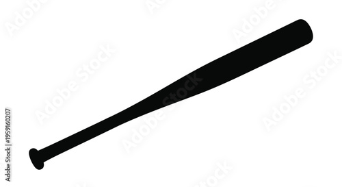 A simple black silhouette of a wooden baseball bat on white