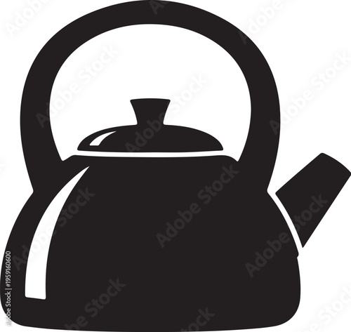 Black kettle icon, tea kettle silhouette, kitchen utensil, cooking symbol