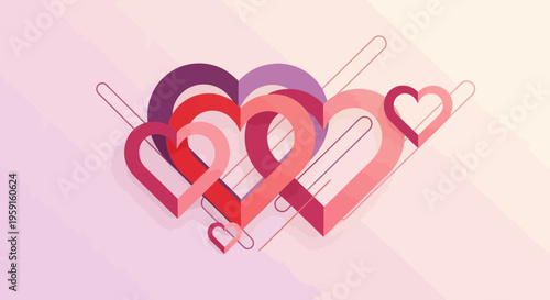Abstract Composition of Interlocking Hearts in Shades of Pink and Purple